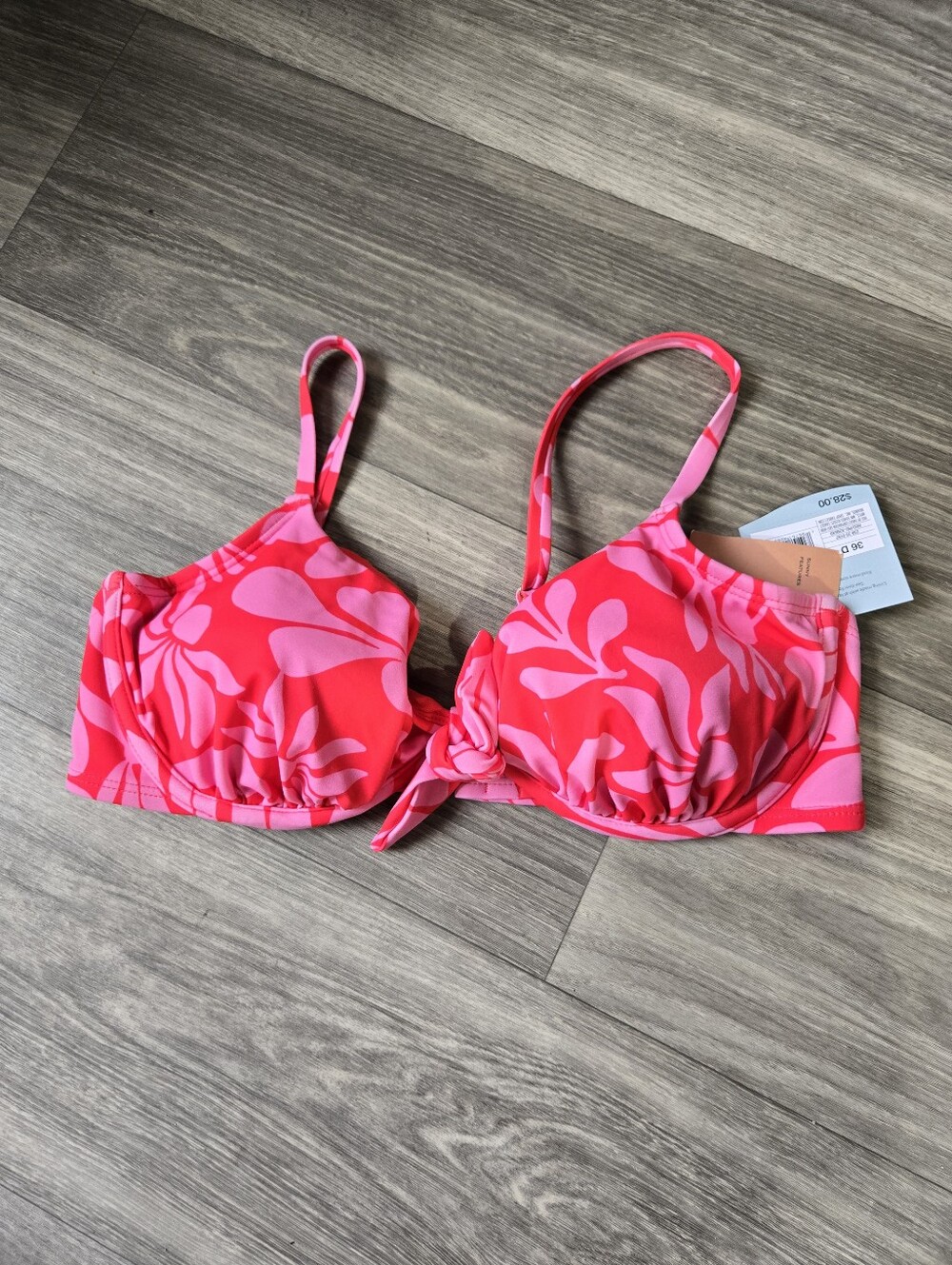 Shade & Shore Pink & Fuchsia Twisted Bandeau Top with Removable Strap Size 36D